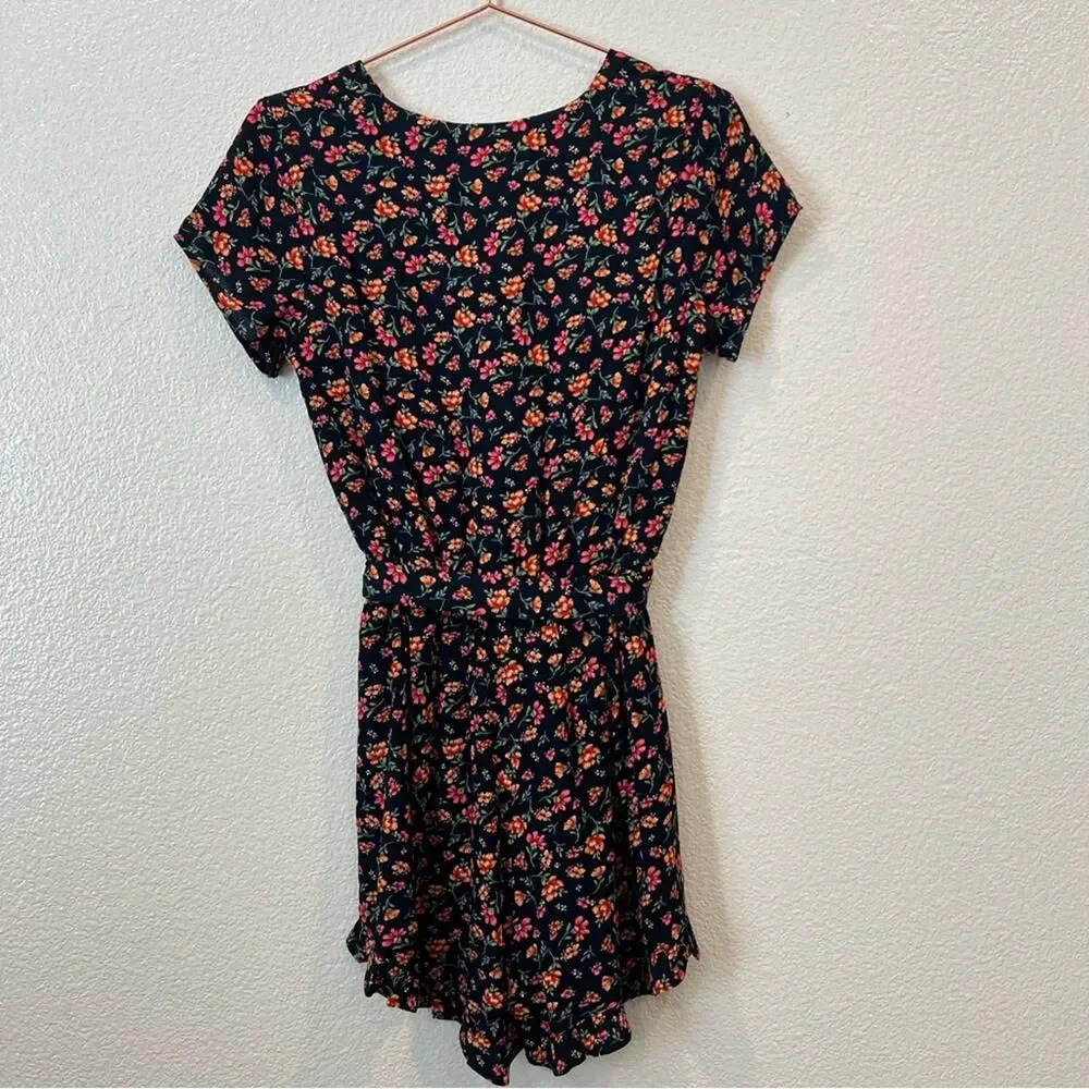 Lost + Wander Party Til Dawn Floral Romper ruffle hem black pink yellow